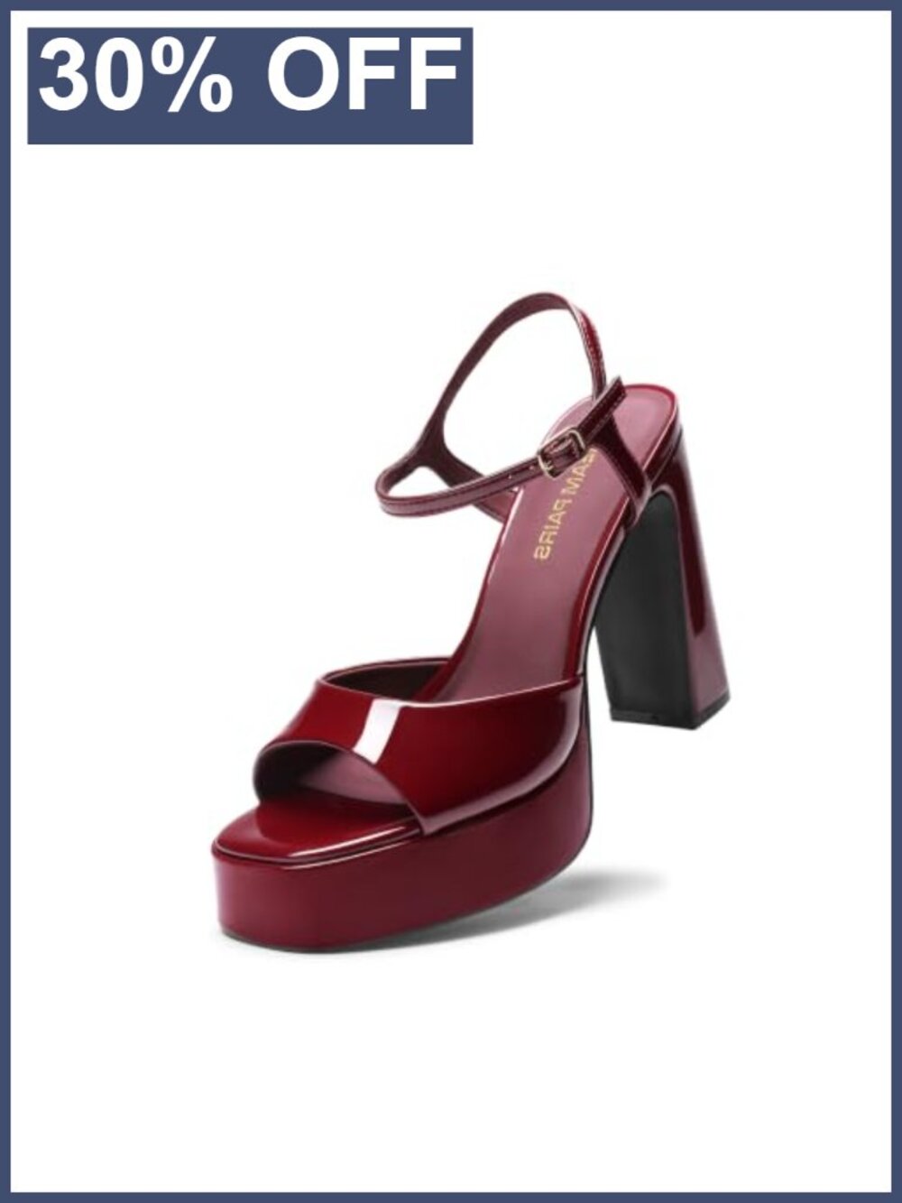 Platform High Heels Block Heel Square Toe Ankle Strap Faux Leather